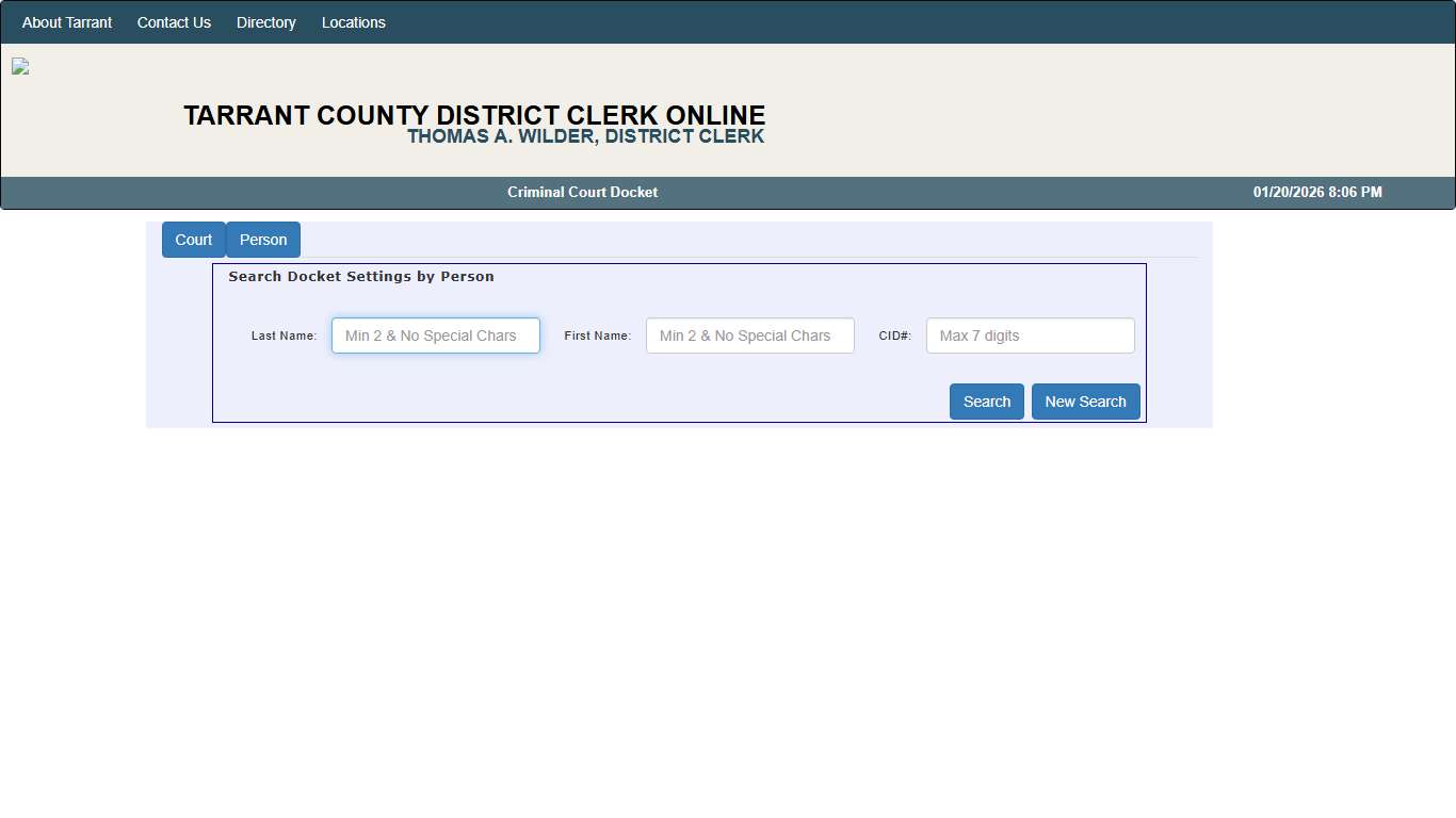 Criminal Docket Search