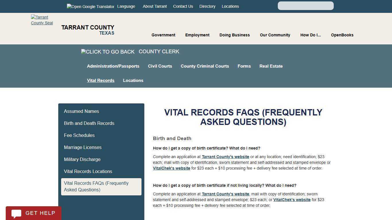 Vital Records FAQs (Frequently Asked Questions)